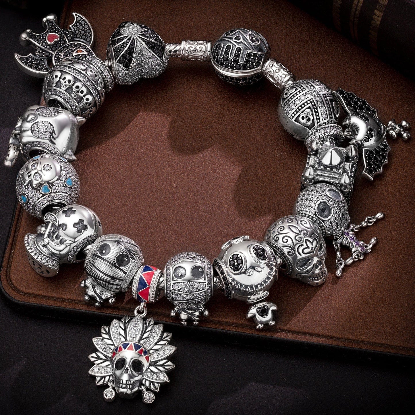 Sterling Silver The Lost Ghostdom Charms Bracelet Set With Enamel In Blackened 925 Sterling Silver (Includes bracelet and all charms shown)
