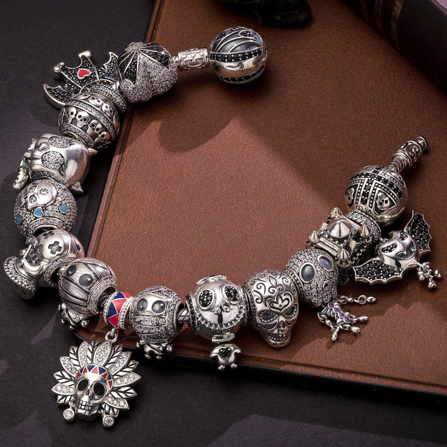Sterling Silver The Lost Ghostdom Charms Bracelet Set With Enamel In Blackened 925 Sterling Silver (Includes bracelet and all charms shown)