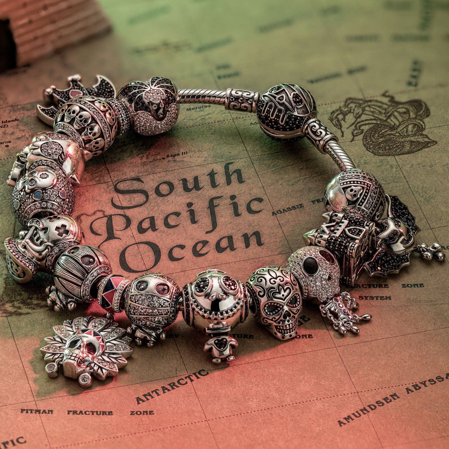 Sterling Silver The Lost Ghostdom Charms Bracelet Set With Enamel In Blackened 925 Sterling Silver (Includes bracelet and all charms shown)