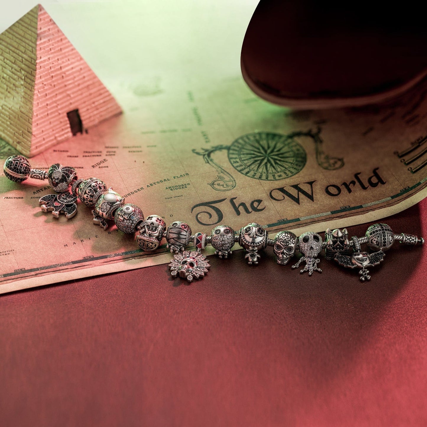 Sterling Silver The Lost Ghostdom Charms Bracelet Set With Enamel In Blackened 925 Sterling Silver (Includes bracelet and all charms shown)