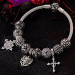 Sterling Silver Thriving in the Shadows XL Size Charms Bracelet Set With Enamel In White Gold Plated For Men (Includes bracelet and all charms shown)
