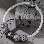 Sterling Silver Skulls and Berserker XL Size Charms Bracelet Set With Enamel In White Gold Plated For Men (Includes bracelet and all charms shown)
