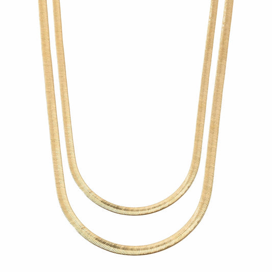 gona- Sterling Silver Flat Snake Chain Couple Necklaces Set In 14K Gold Plated