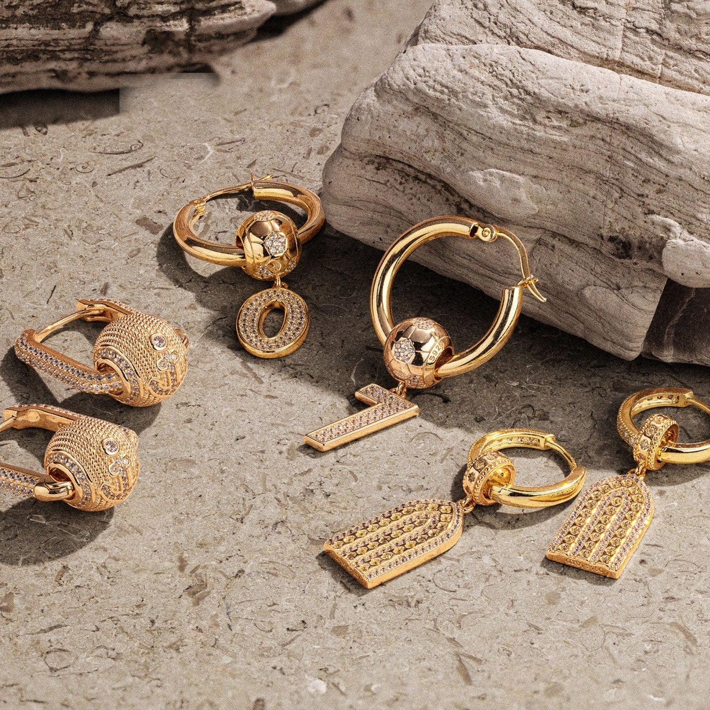 Sterling Silver Team Soul Charms Earrings Set In 14K Gold Plated