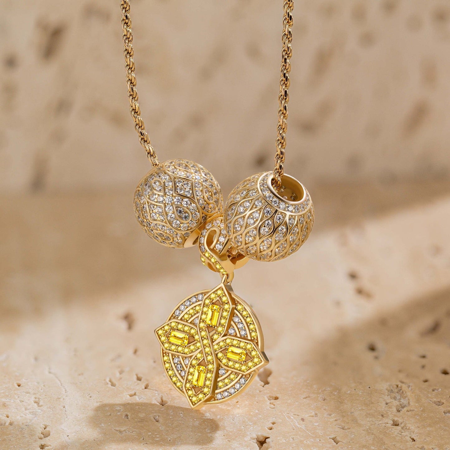 Sterling Silver Blooming Necklace Set In 14K Gold Plated
