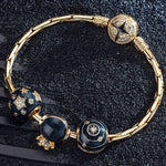 Sterling Silver Astronauts and Galaxies Bamboo Chain Charms Bracelet Set With Enamel In 14K Gold Plated (Includes bracelet and all charms shown)