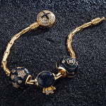 Sterling Silver Astronauts and Galaxies Bamboo Chain Charms Bracelet Set With Enamel In 14K Gold Plated (Includes bracelet and all charms shown)