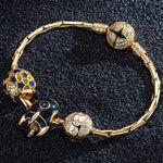 Sterling Silver Spaceship and Polaris Bamboo Chain Charms Bracelet Set With Enamel In 14K Gold Plated (Includes bracelet and all charms shown)