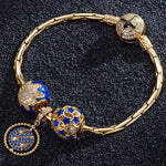 Sterling Silver Blue Starry Night Charms Bracelet Set With Enamel In 14K Gold Plated (Includes bracelet and all charms shown)
