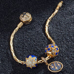Sterling Silver Blue Starry Night Charms Bracelet Set With Enamel In 14K Gold Plated (Includes bracelet and all charms shown)