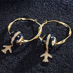 Flight Around The Equator Tarnish-resistant Silver Charms Earrings Set M Size Classic Hoop Earrings with Sterling Silver Ear Post With Enamel In 14K Gold Plated
