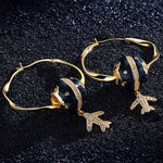 Flight Around The Equator Tarnish-resistant Silver Charms Earrings Set M Size Classic Hoop Earrings with Sterling Silver Ear Post With Enamel In 14K Gold Plated