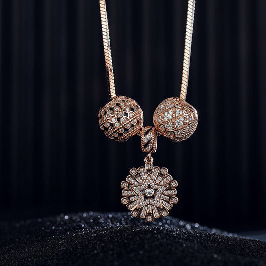 gona- Sterling Silver Infinite Interstellar Box Chain Charms Necklace Set With Enamel In Rose Gold Plated