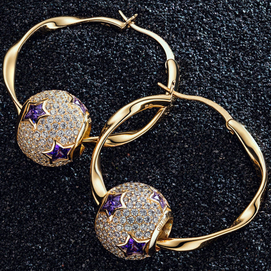 gona- Purple Star Tarnish-resistant Silver Charms Earrings Set M Size Classic Hoop Earrings with Sterling Silver Ear Post In 14K Gold Plated