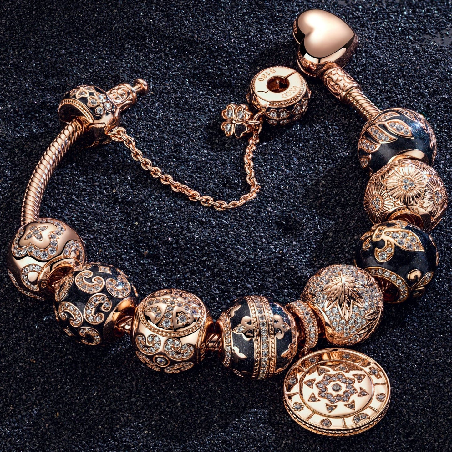 [💥As @evy_onelove's Pick] Memories Of Versailles Tarnish-resistant Silver Charms Bracelet Set With Enamel In Rose Gold Plated (Includes bracelet and all charms shown)
