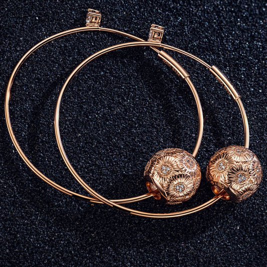 gona- Sterling Silver Daisy Hoop Earrings In Rose Gold Plated