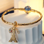 Eiffel Flair Tarnish-resistant Silver Dangle Charms With Enamel In 14K Gold Plated