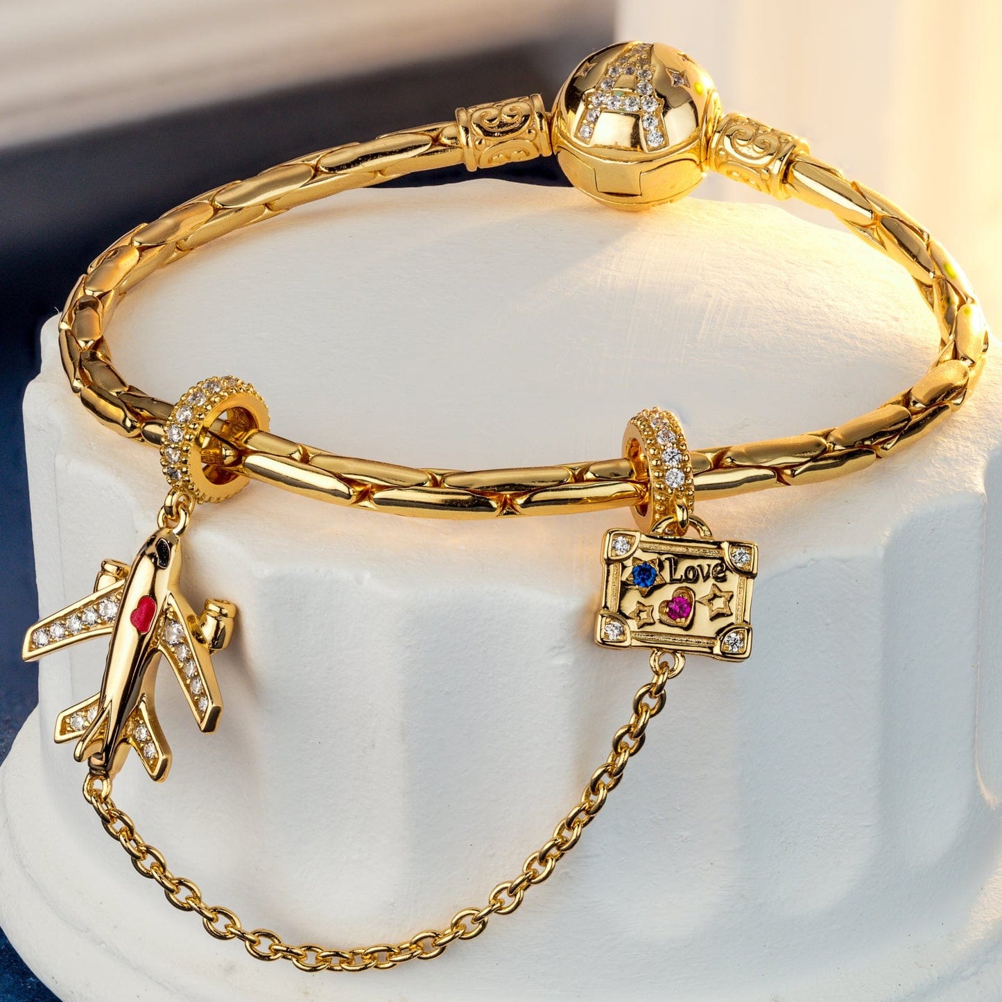 Journey to Love Tarnish-resistant Silver Dangle Charms With Enamel In 14K Gold Plated