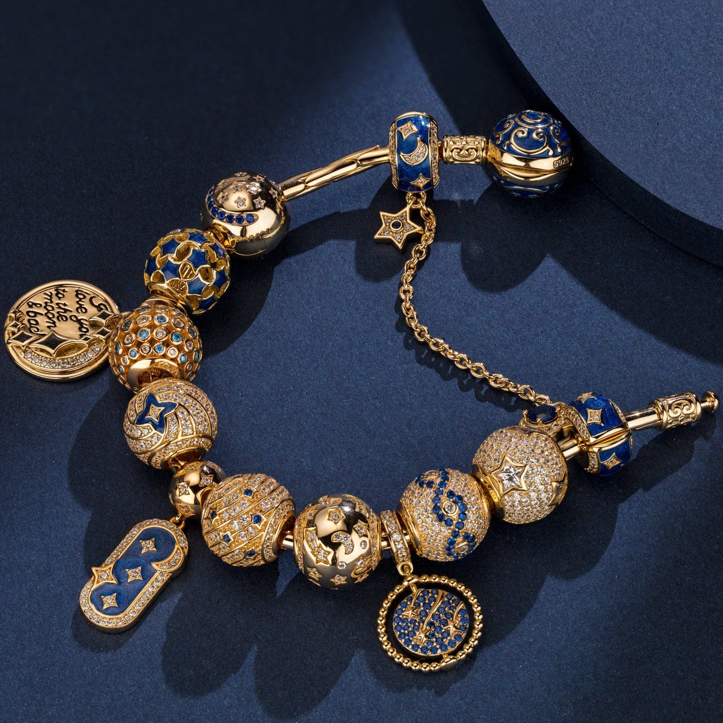 Sterling Silver Starlight Wishes Charms Bracelet Set With Enamel In 14K Gold Plated (Includes bracelet and all charms shown)