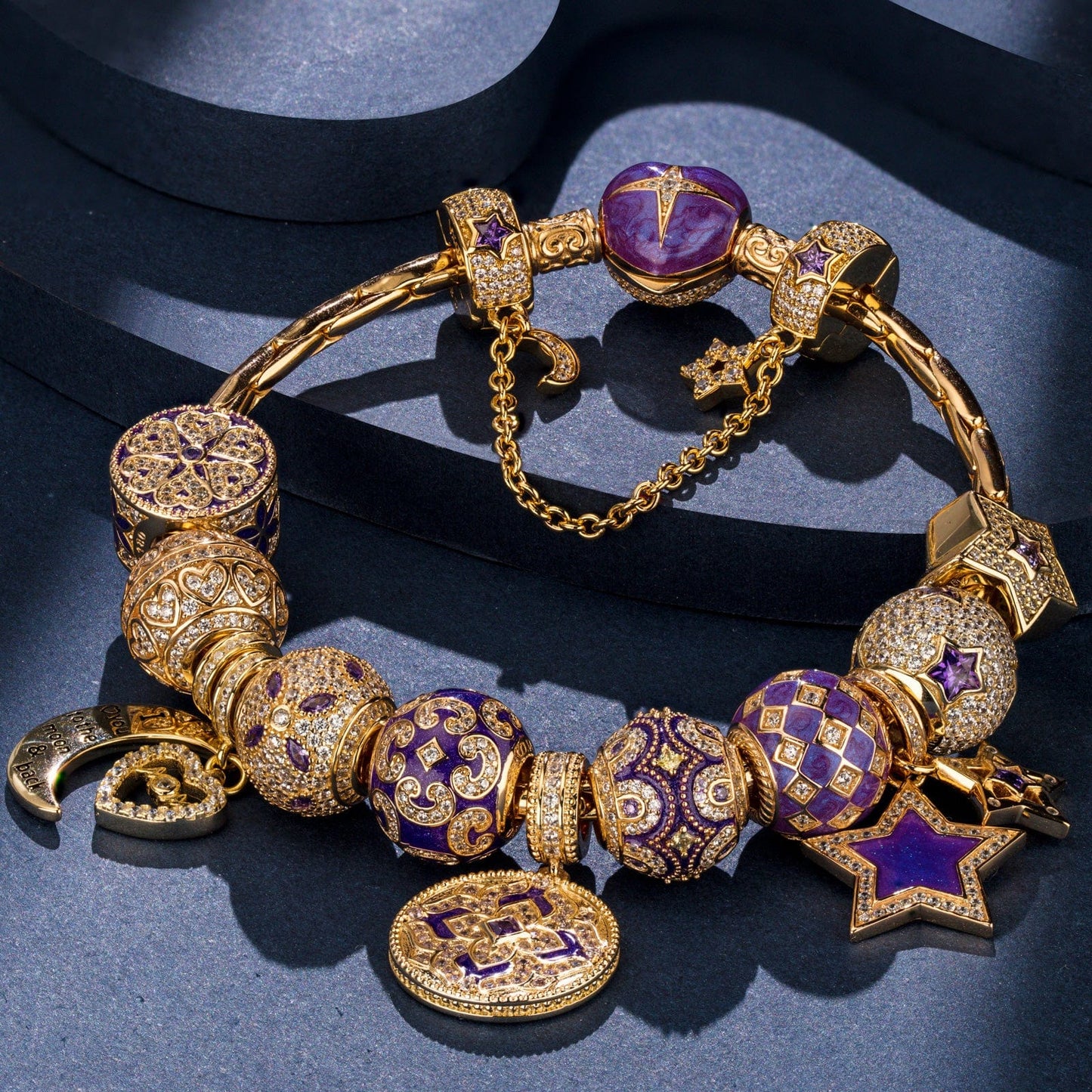 Sterling Silver Astral Visions Charms Bracelet Set With Enamel In 14K Gold Plated (Includes bracelet and all charms shown)