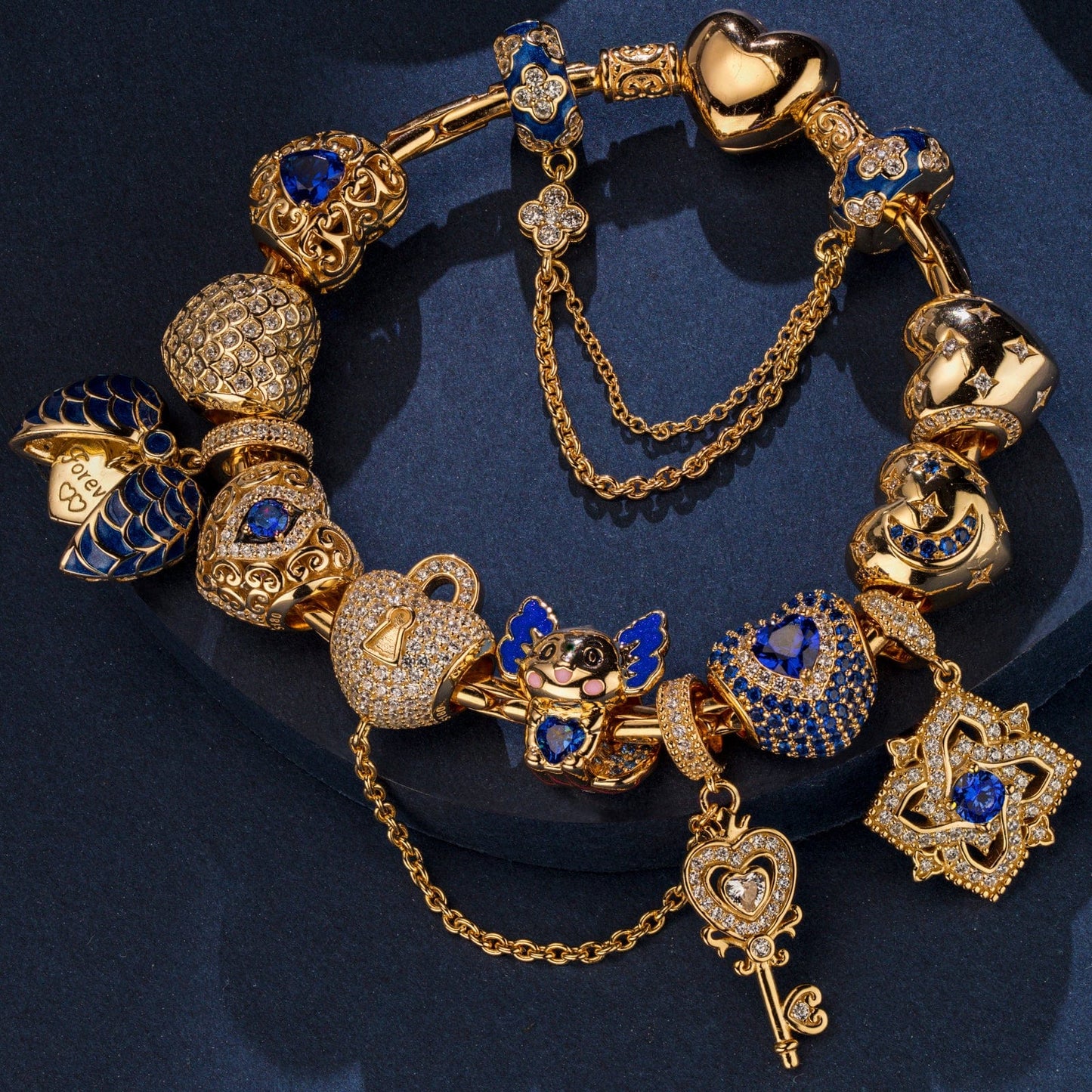Sterling Silver Ethereal Glow of September Charms Bracelet Set With Enamel In 14K Gold Plated (Includes bracelet and all charms shown)