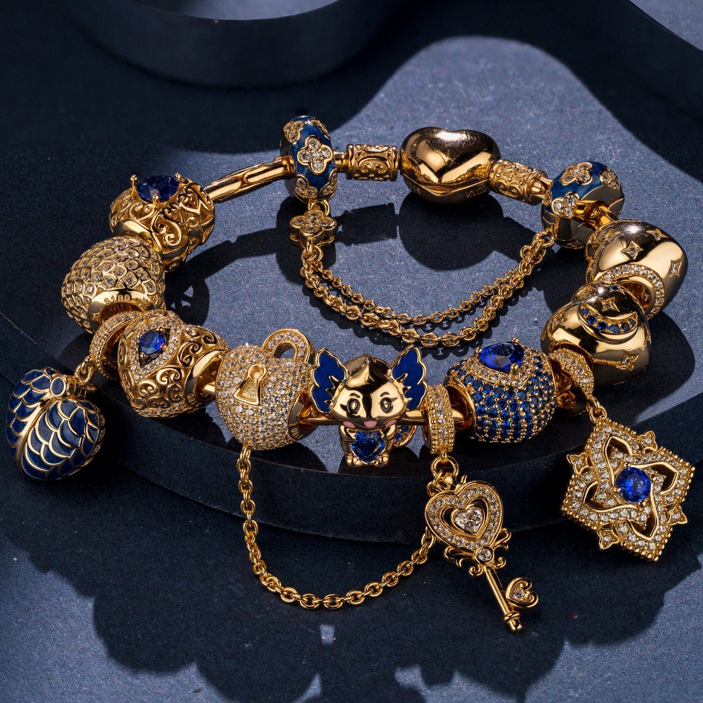 Sterling Silver Ethereal Glow of September Charms Bracelet Set With Enamel In 14K Gold Plated (Includes bracelet and all charms shown)