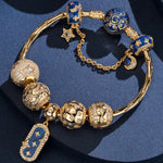 Sterling Silver Twinkling Starlight Charms Bracelet Set With Enamel In 14K Gold Plated (Includes bracelet and all charms shown)