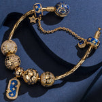 Sterling Silver Twinkling Starlight Charms Bracelet Set With Enamel In 14K Gold Plated (Includes bracelet and all charms shown)
