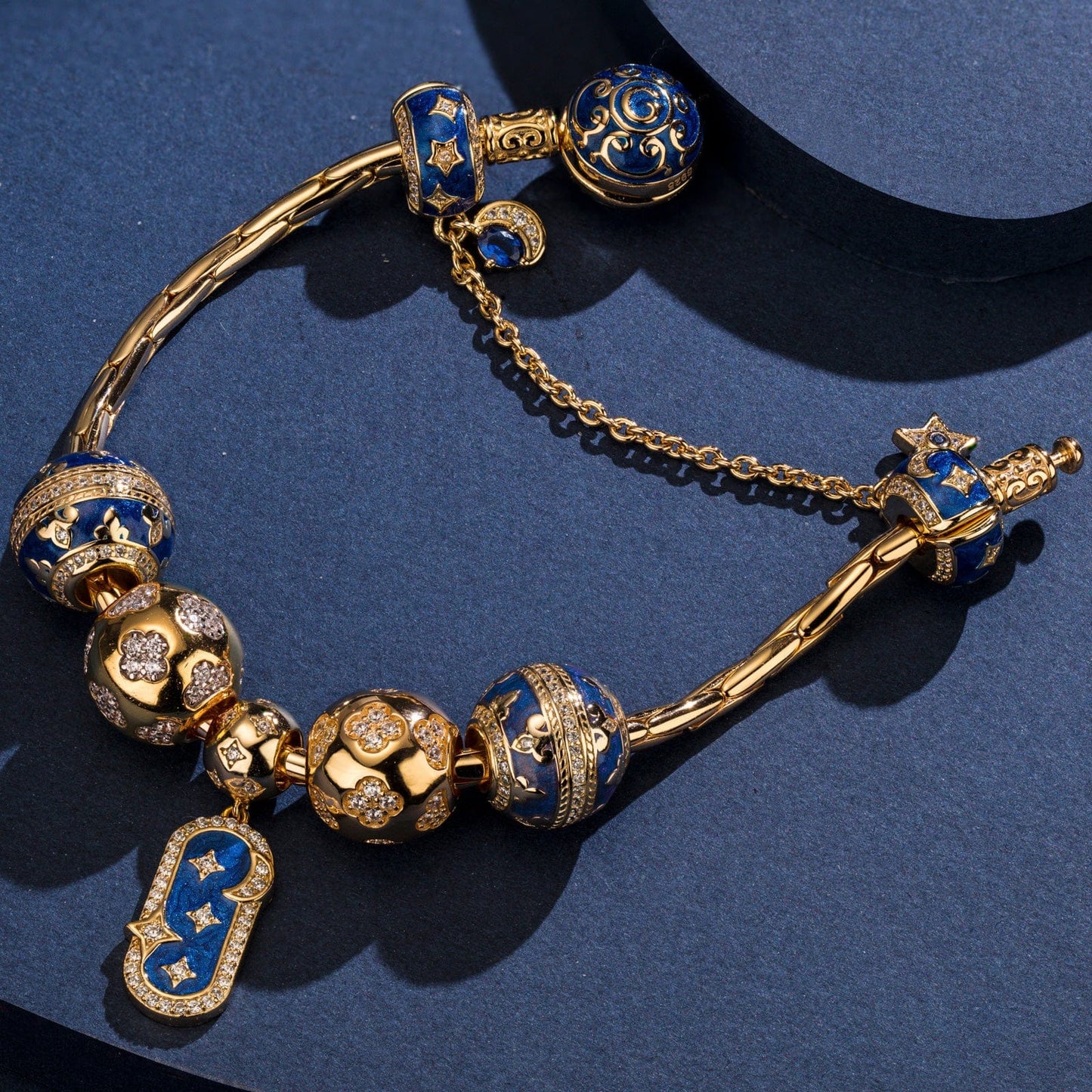 Sterling Silver Starlight Blessings Charms Bracelet Set With Enamel In 14K Gold Plated (Includes bracelet and all charms shown)