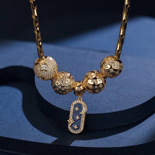 gona- Sterling Silver Twinkling Starlight Charms Necklace Set With Enamel In 14K Gold Plated