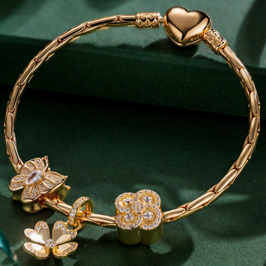 gona- Sterling Silver Spring Garden Charms Bracelet Set In 14K Gold Plated (Includes bracelet and all charms shown)