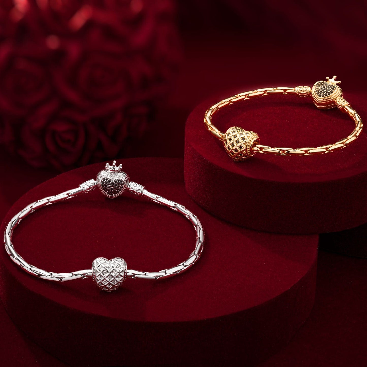 Sterling Silver Beloved Companion Charms Bracelet Set In White Gold Plated (Includes bracelet and all charms shown)