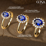 Oval Brilliant Cut Royal Blue Hue Lab-Certified Blue Sapphire - Halo Classic Engagement Ring 14K Yellow Gold Plated (Includes GRC Certification from Gemstone Research Center)