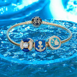 Anchor Blue Tarnish-resistant Silver Charms With Enamel In 14K Gold Plated - GONA