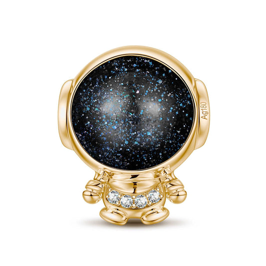 gona- Astronaut Tarnish-resistant Silver Charms With Enamel In 14K Gold Plated - GONA