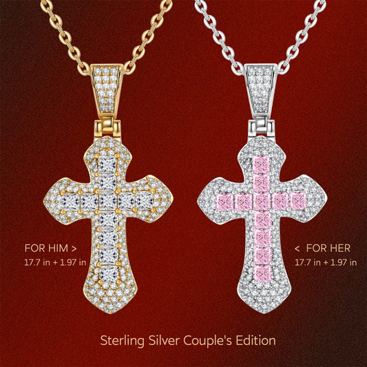 gona- Sterling Silver Necklace Chain Divine Blessing Tarnish-resistant Silver Couple Necklace Set Cross Pendant Necklace