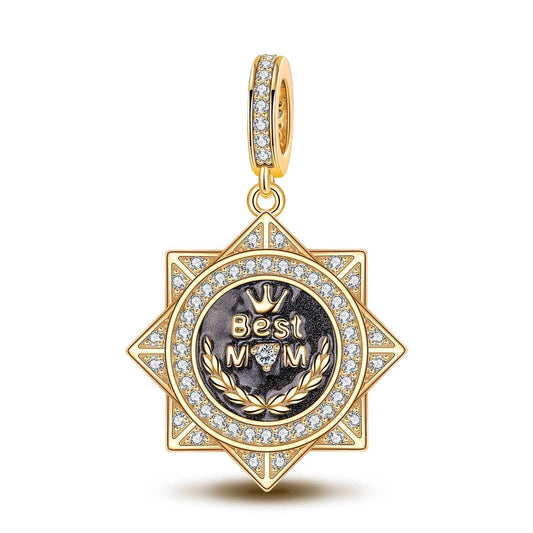 gona- Best Mum Badge Tarnish-resistant Silver Dangle Charms With Enamel In 14K Gold Plated - GONA