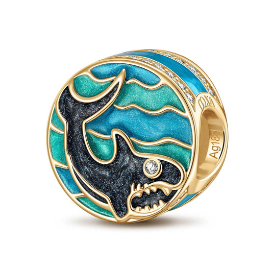 gona- Black Shark Tarnish-resistant Silver Charms With Enamel In 14K Gold Plated - GONA