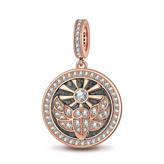 gona- Black St. Beetle's Light Tarnish-resistant Silver Dangle Charms With Enamel In Rose Gold Plated - GONA