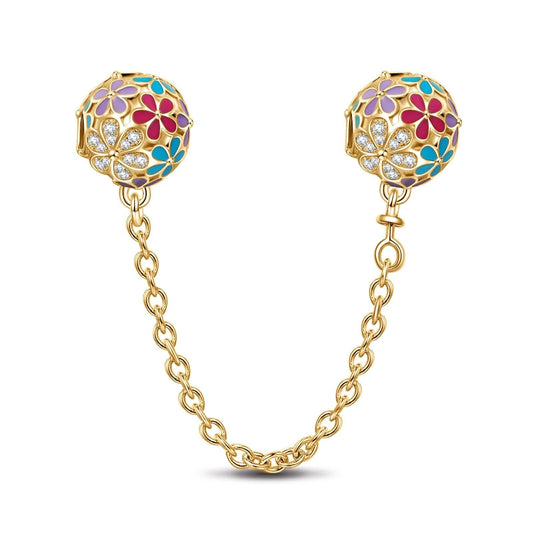 gona- Blossom Safety Chain Tarnish-resistant Silver Charms With Enamel In 14K Gold Plated - GONA