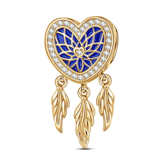 gona- Blue Dreamcatcher Tarnish-resistant Silver Dangle Charms With Enamel In 14K Gold Plated - GONA