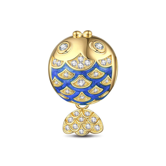 gona- Blue Kissing Fish Tarnish-resistant Silver Charms With Enamel In 14K Gold Plated - GONA