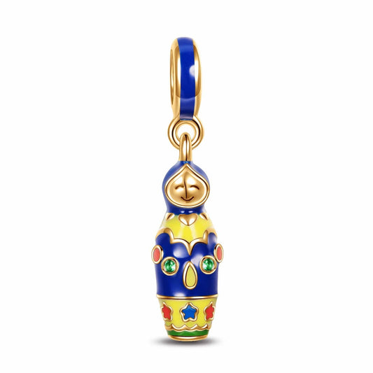 gona- Blue Matryoshka Doll Tarnish-resistant Silver Dangle Charms With Enamel In 14K Gold Plated - GONA