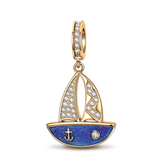 gona- Blue Sailboat Tarnish-resistant Silver Dangle Charms With Enamel In 14K Gold Plated - GONA