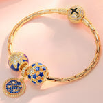 Sterling Silver Blue Starry Night Charms Bracelet Set With Enamel In 14K Gold Plated (Includes bracelet and all charms shown)