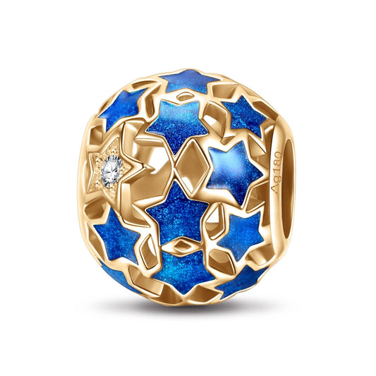gona- Blue Starry Night Tarnish-resistant Silver Charms With Enamel In 14K Gold Plated - GONA