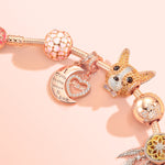 Sterling Silver Moon & Love To Mom Dangle Charms With Enamel In Rose Gold Plated