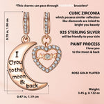 Sterling Silver Moon & Love To Mom Dangle Charms With Enamel In Rose Gold Plated