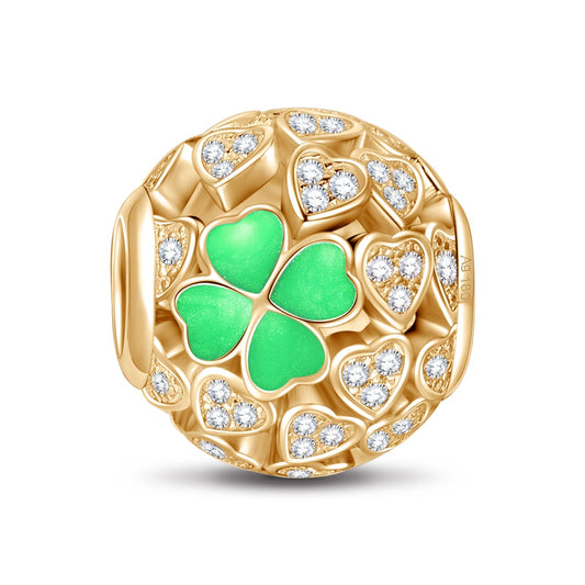 gona- Green Lucky Clover Tarnish-resistant Silver Charms With Enamel In 14K Gold Plated