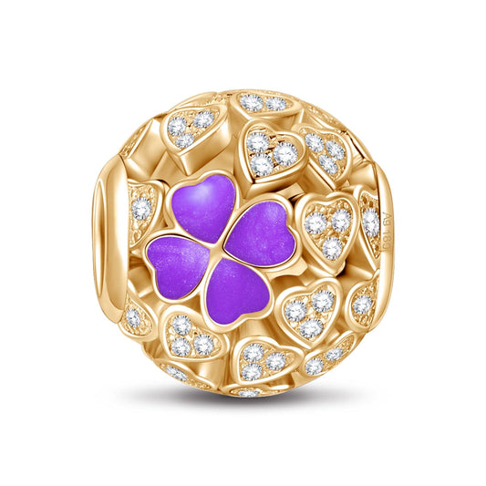 gona- Purple Lucky Clover Tarnish-resistant Silver Charms With Enamel In 14K Gold Plated